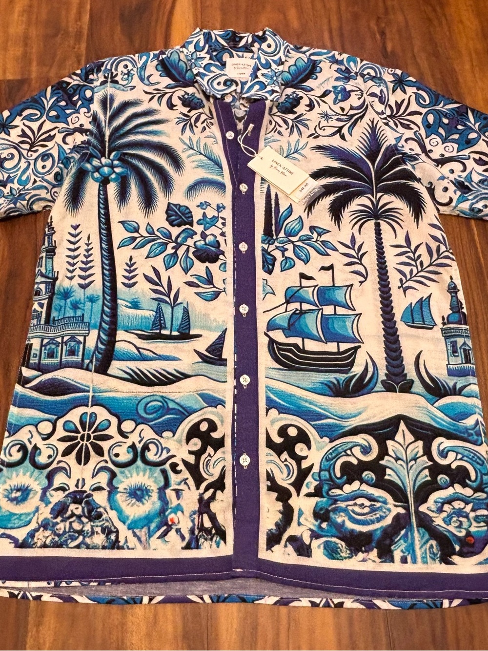 Blue Palm & Sail Button-Down Casual Shirt - Unbranded